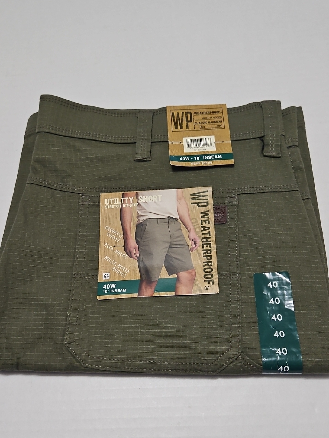 Weatherproof Olive Ripstop Utility Shorts With Cargo Pocket Size 40w